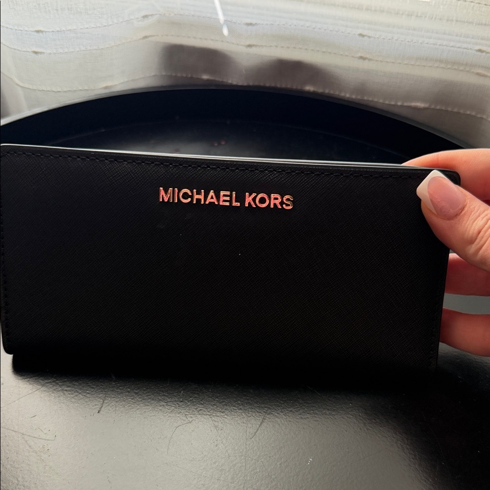 Michael Kors Black Wallet with Gold Logo Plate